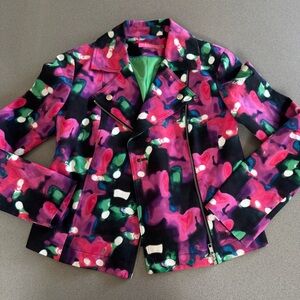 Isaac Mizrahi Abstract Print Moto Jacket